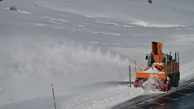 Snow Plow Clearing Heavy Snow. Winter Road Maintenance