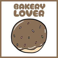 Hand-drawn digital illustration of a chocolate-glazed donut with colorful sprinkles, featuring a pastel aesthetic and 