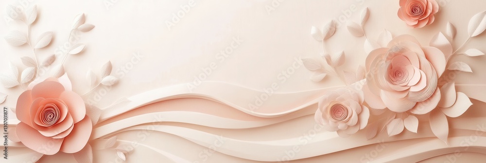 Leinwandbilder elegant paper art background with pastel flowers and wavy layers for a stunning visual delight in mi