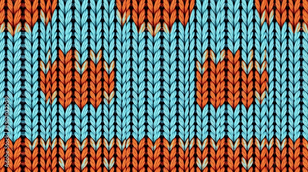 Poster blue and orange knit texture: seamless pattern of knitted fabric in alternating shades of blue and o