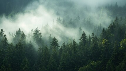 Misty Mountain Forest Sunlight