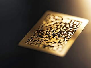 Golden QR code, dark background, technology concept