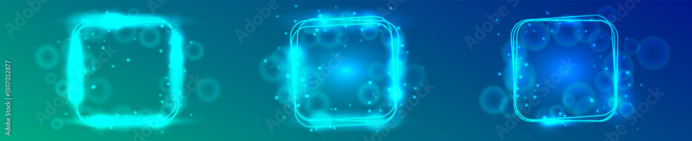 Aufkleber neon rounded square frame with shining effects and sparkles