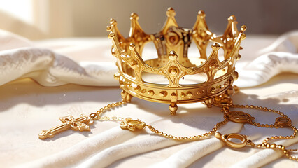 Artistic Macro Shot of Golden Crown and Cross