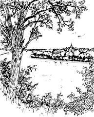 Fototapeta premium architecture, sketch, building, coloring page, drawing, church, vector, city, house, illustration, old, art, paris, town, design, europe, tower, castle, travel, home, cathedral, vintage, construction,