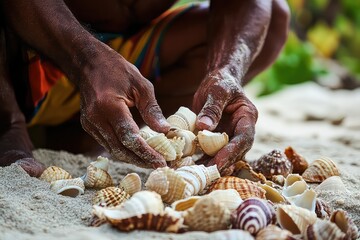 A beachcomber carefully selecting the most unique seashells from the sand.