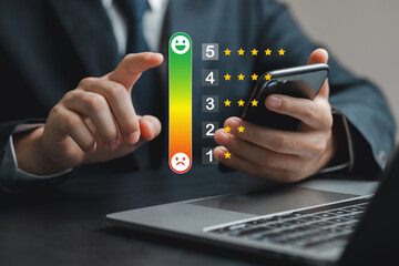 User Rating Feedback Concept with Smartphone and Laptop Display