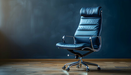 Obraz premium Dark Blue Leather Executive Chair in Modern Office Setting