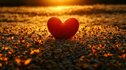 Fototapeta premium Sunset heart love field flowers romance