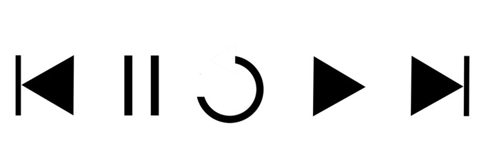 Previous, pause, next track, replay, play icon. video icon