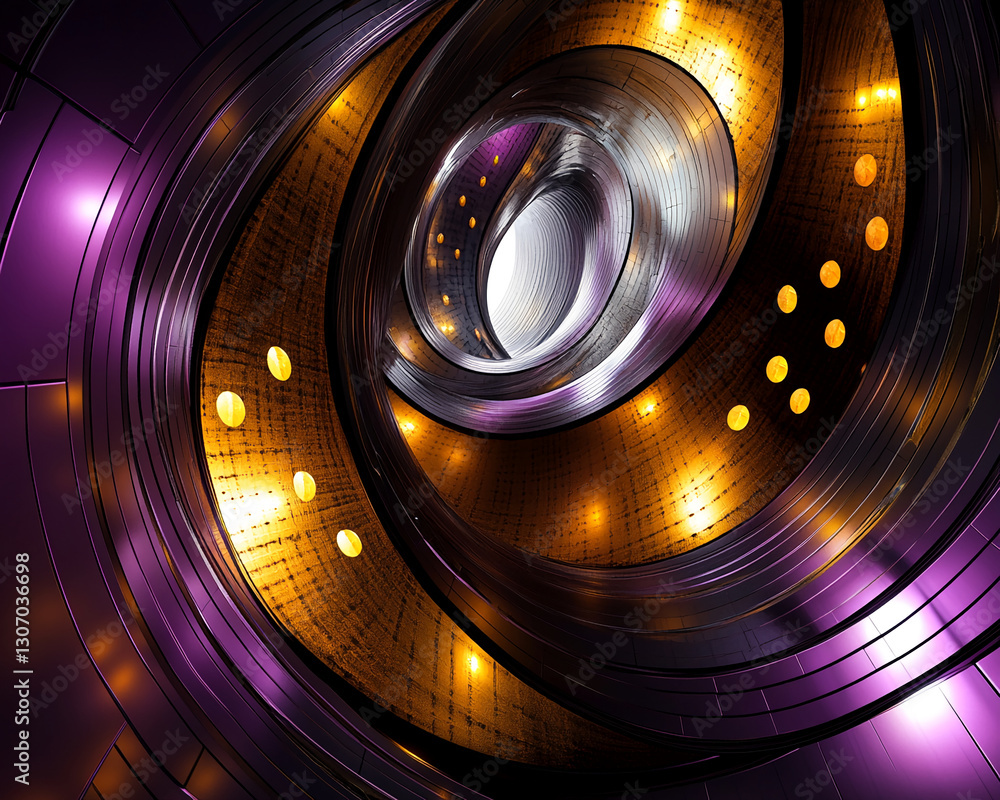 Aufkleber Abstract image of a purple and gold spiral structure, creating a dynamic and futuristic visual effect, showcasing a sense of depth and movement, ideal for technological or architectural concepts