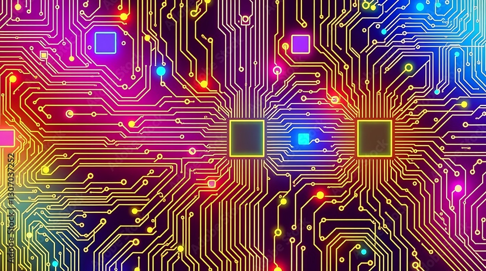 Poster digital universe: capturing the essence of interconnectedness, a vibrant circuit board radiates with