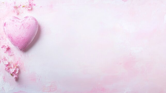 Pastel pink heart and flowers on textured background