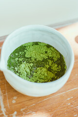 Close up matcha green tea powder