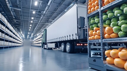 Truck Delivering Fresh Produce in a Modern Warehouse Environment