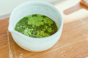 Close up matcha green tea powder