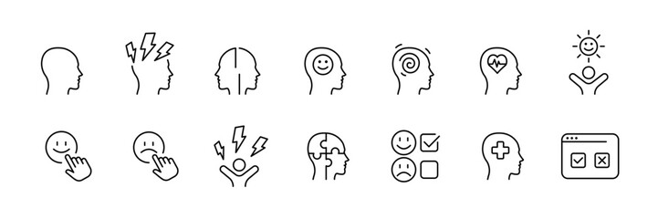 Minimalist mental health and wellness icons vector set.