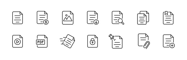 Vector icons set for file formats and document functions.