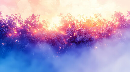 Magical Sunrise Forest Fog, Mystical Landscape, Dreamlike Atmosphere, Fantasy Background, Website Header