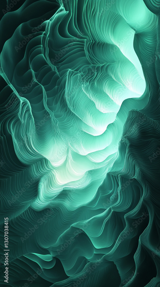 Poster abstract teal textured image, resembling flowing fabric or carved stone, creating a depth effect, su