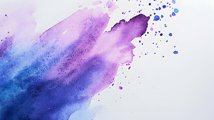 Abstract watercolor splash, purple blue hues, white background, artistic texture, design element