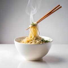 Minimalist Ramen Bowl with Steam and Chopsticks