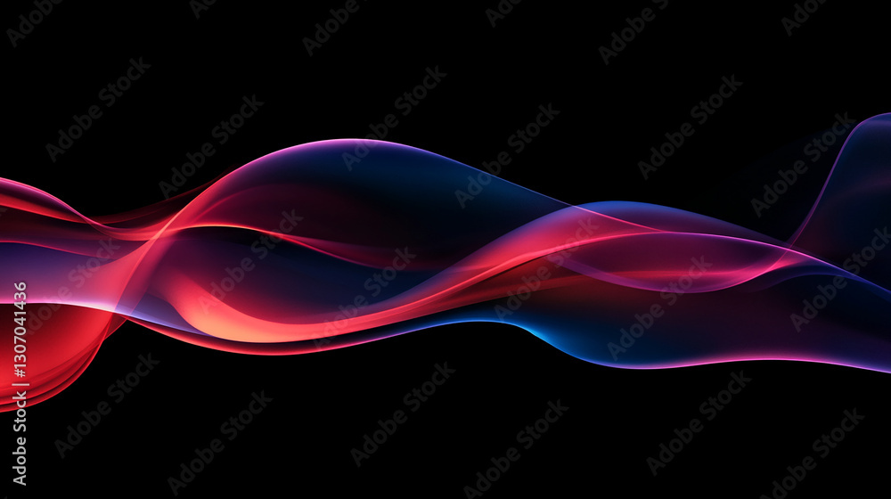 Aufkleber Abstract image of red and blue translucent waves flowing on black background, creating dynamic and elegant design, ideal for website banner or presentation