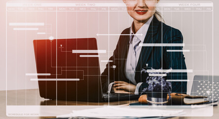 Project management schedule for business planning. Modern graphic interface showing timeline of...