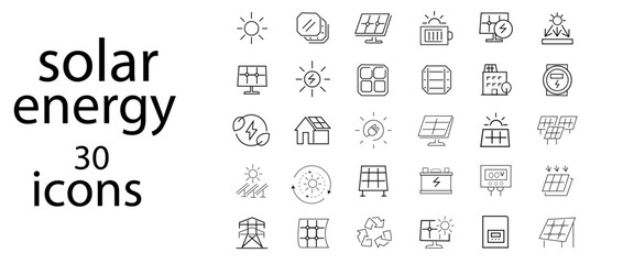 Solar Panel Outline Icon Set: Renewable Energy & Photovoltaic Home System Vector”