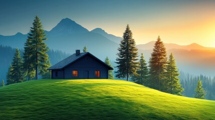Sunset Mountain Cabin, Hilltop, Peaceful Scene