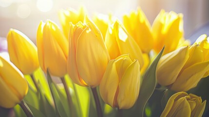 Obraz premium Fresh Yellow Tulips Bringing Spring Vibes and Joyful Atmosphere