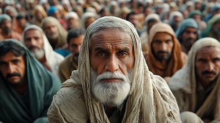 Obraz premium Political rally in an Indo Pak city with different classes represented in the crowd from laborers in simple clothing to businessmen in suits all gathered for a common cause