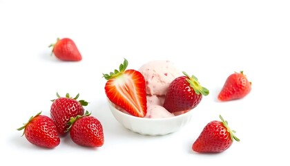 Strawberry Ice Cream Scoop Or White Background