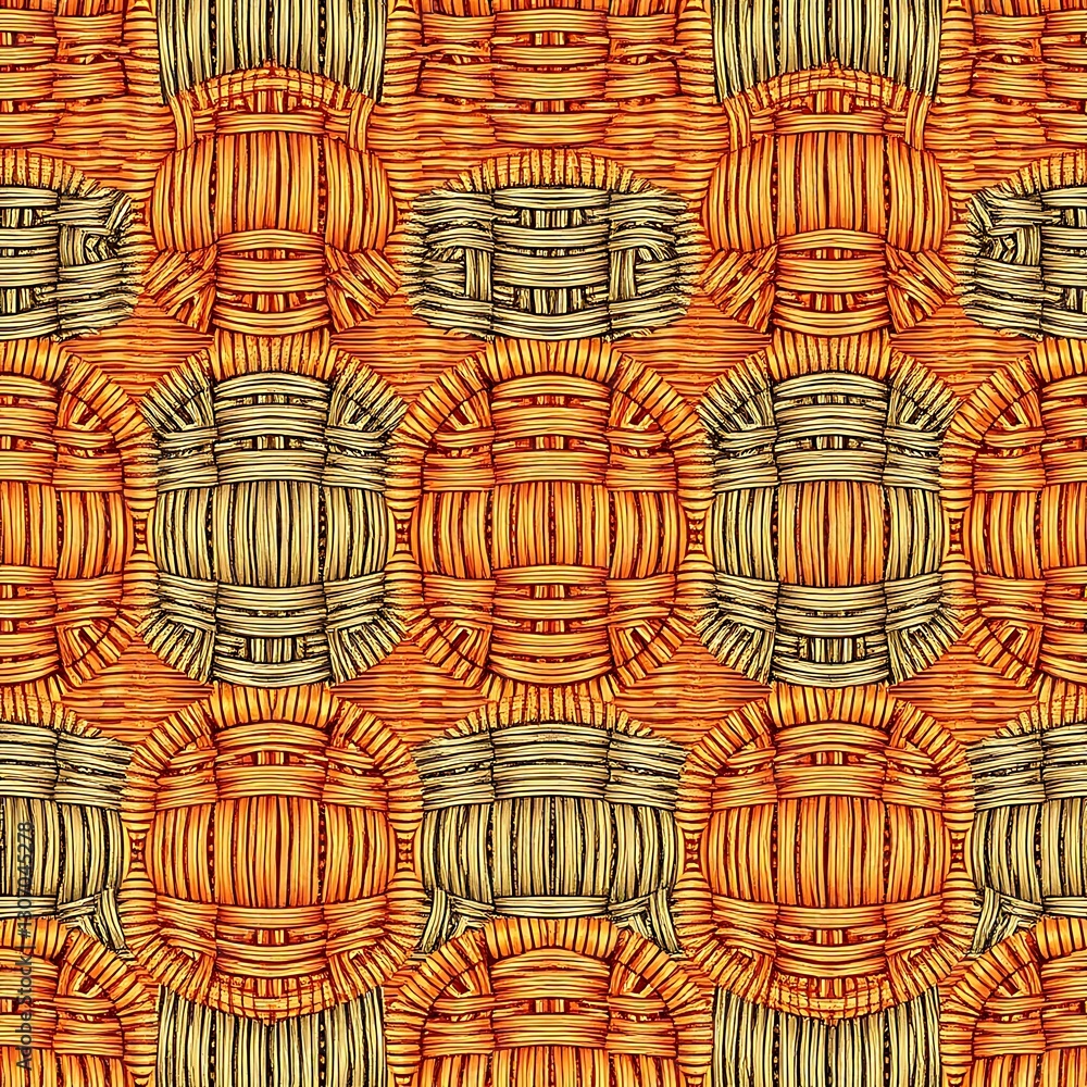 Poster woven texture: a symmetrical close-up pattern showcasing an intricate weave of natural fibers, featu
