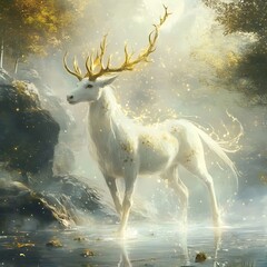 A celestial kirin-human hybrid, with golden antlers and dragon-like scales