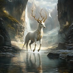 A celestial kirin-human hybrid, with golden antlers and dragon-like scales