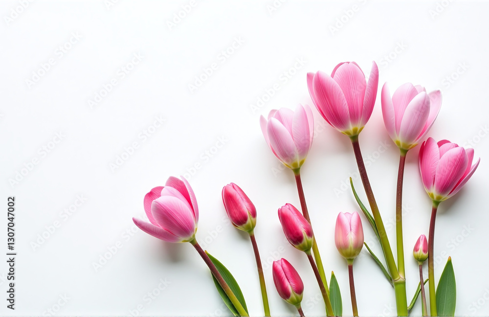 Poster delicate spring flowers bloom against a clean and crisp white background filling it with vibrant col