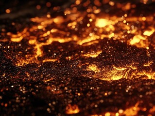 Abstract molten surface with shimmering particles creating dynamic texture