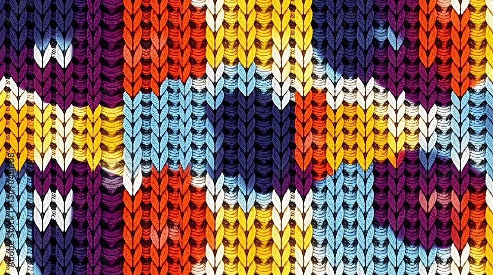 Aufkleber colorful knit pattern: a vibrant close-up view showcases a textured knit pattern with a bold array o
