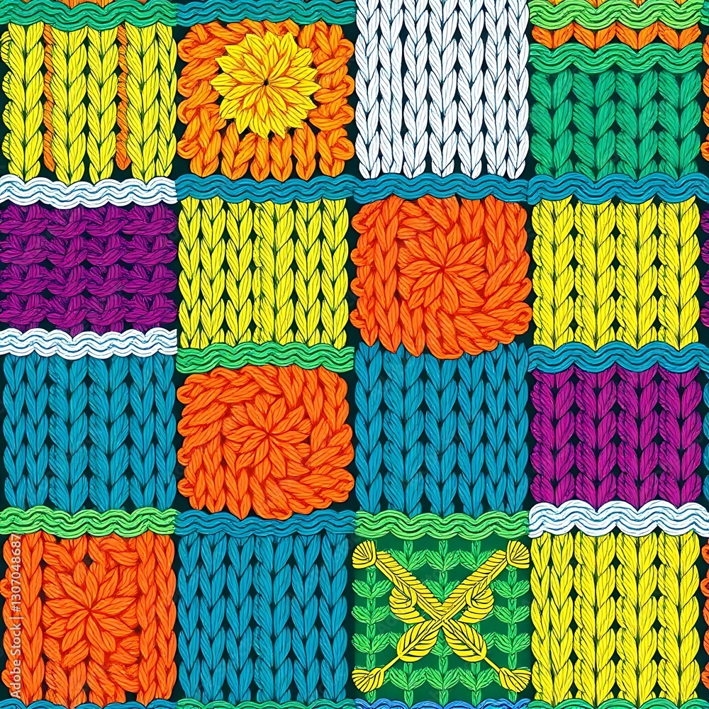 Poster colorful knitted fabric texture: a vibrant seamless pattern showcases a rich tapestry of colorful kn