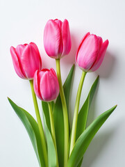 Fototapeta premium Vibrant Pink Tulips Adorn A Crisp White Canvas, Heralding The Arrival Of Warmer Days And The Beauty Of New Life.