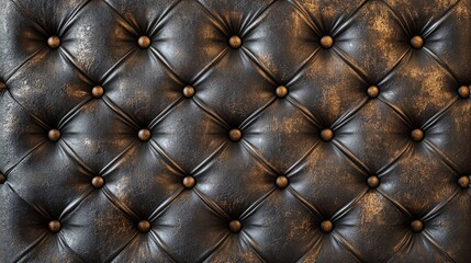 Naklejka premium A richly textured wall panel with quilted leather, deep button tufting, luxurious and sophisticated vibe, ultra-detailed, high resolution.