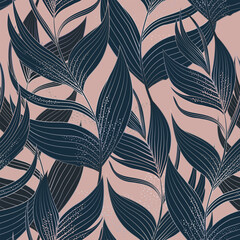 WebAbstract seamles pattern whith palm gradient leaves on pink background.