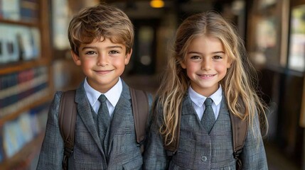 Children elite private school uniforms standing next to children from a public school highlighting the stark difference in opportunities based on socioeconomic status