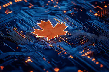 Digital Canada, microcircuit board, concept of global network and connectivity, international data transfer and cyber technology, worldwide business, information exchange and telecommunication