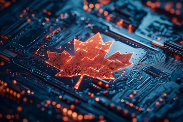 Digital Canada, microcircuit board, concept of global network and connectivity, international data transfer and cyber technology, worldwide business, information exchange and telecommunication