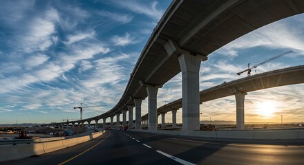 Fototapeta premium Elevated highway under construction - Progress and development - Infrastructure and Transportation