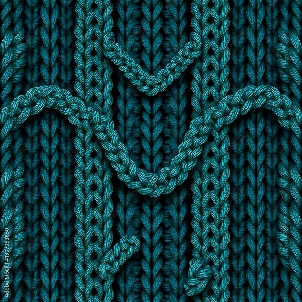 Poster textile texture teal knit fabric: an abstract, close-up shot reveals a teal knit fabric. its texture