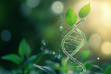 Concept of green biotechnology or synthetic biology, graphic of plant with DNA
