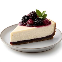 Studio shot of berry cheesecake slice on plate
